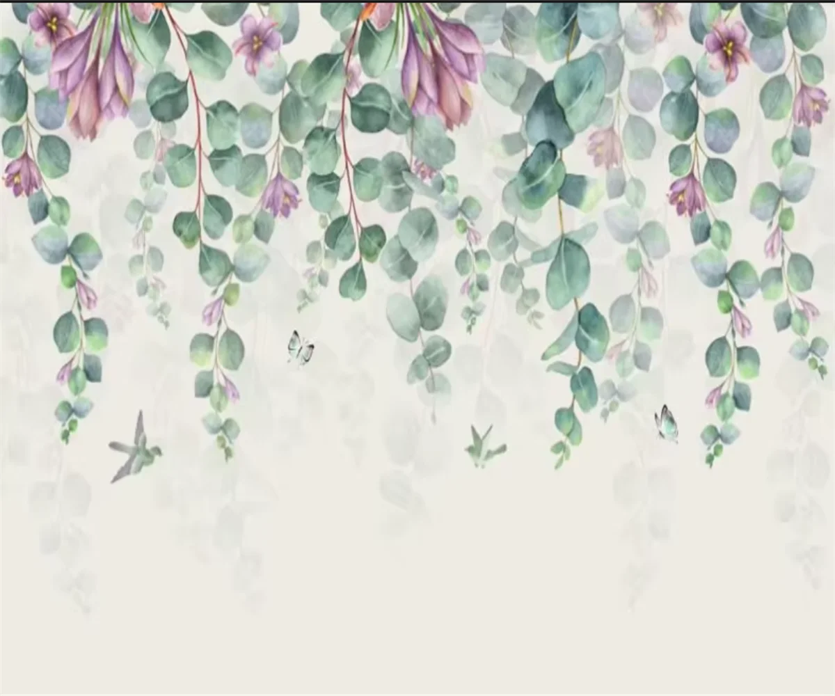 Customized size mural, modern watercolor, tropical leaf wallpaper, paper strips, hanging strips, clear leaves, hanging paintings