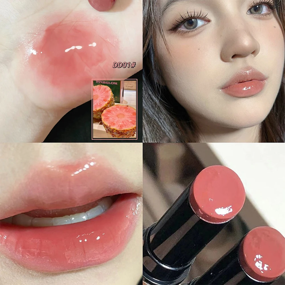 Bálsamo labial geléia natural clara hidratante urso, brilho labial sólido, tonalidade fofa, cuidado labial anti-secagem, maquiagem laranja pêssego, cuidado labial