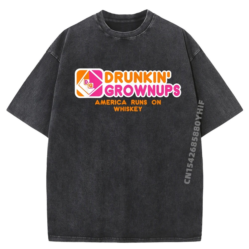 

Drunkin Grownups Whiskey Drinker Drinking Alcohol Pink Graphic Tees Sale Adult Men's Washed T-Shirts Summer Funky Tops