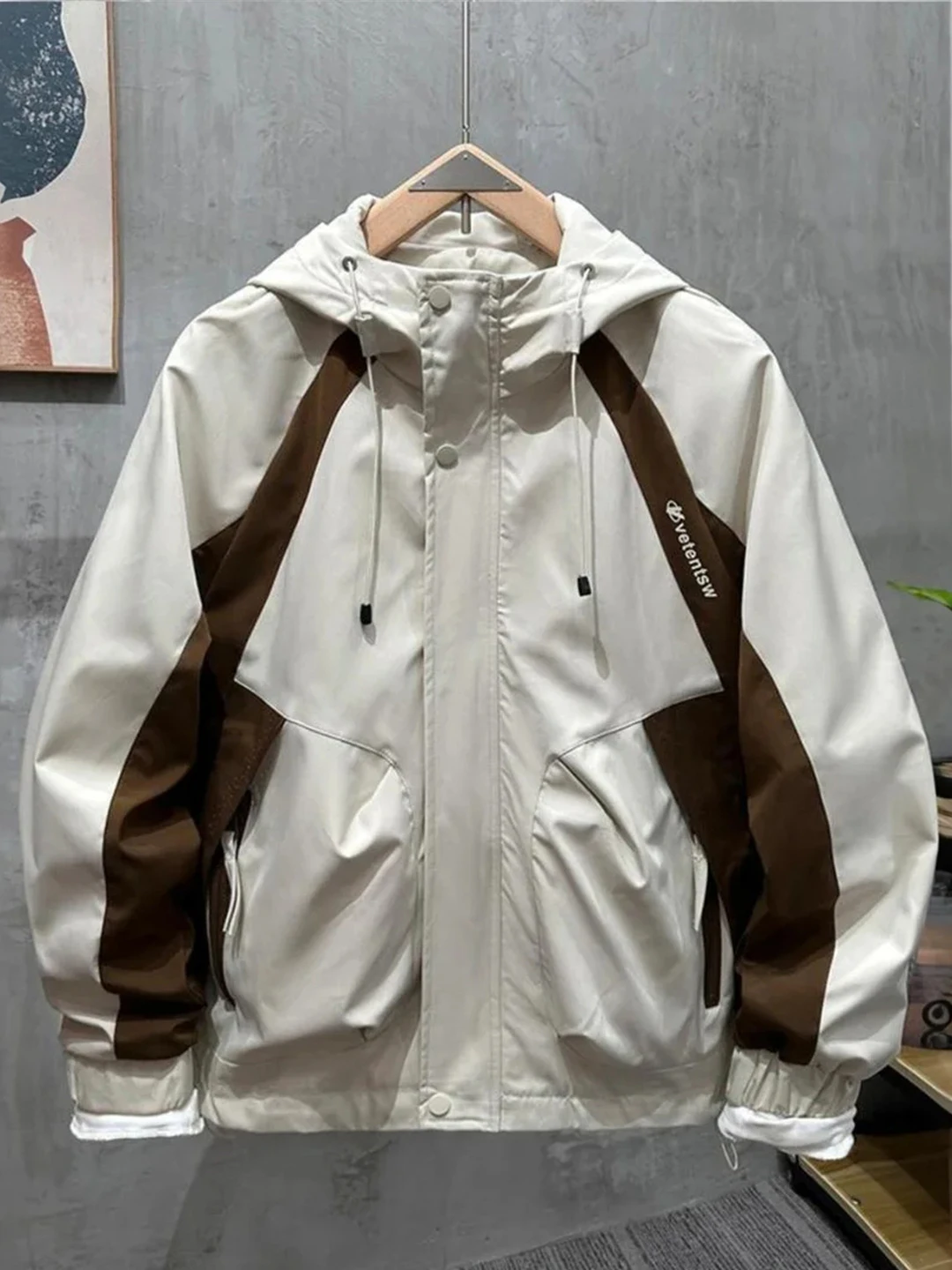 

Повседневная мужская модная универсальная куртка с капюшоном, топ 2025, контрастного цвета, верхняя одежда для отдыха Haome, длинный све