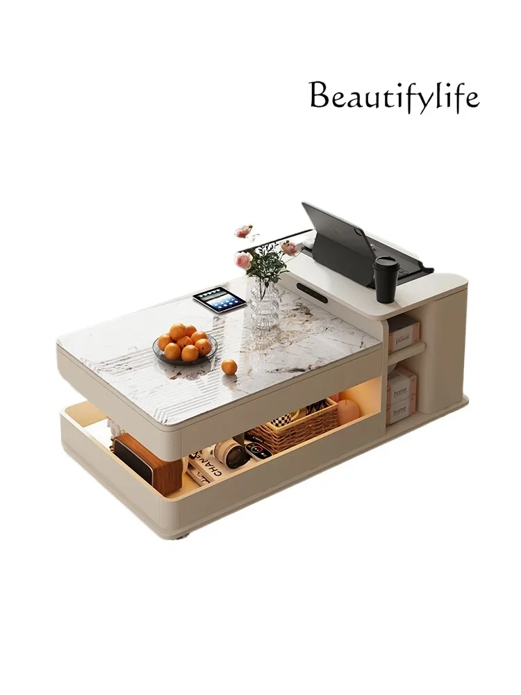 

Light Luxury Lifting Coffee Table Small Apartment Living Room Home Stone Plate Tea Table Multi-Functional Mobile Coffee Table