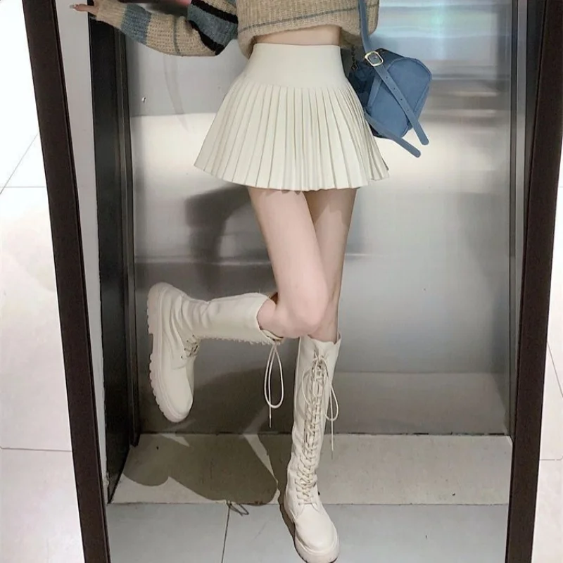กระโปรงพลีทเอวสูงทรงเอ สไตล์เกาหลี สำหรับผู้หญิง กระโปรงสั้นสีพื้น เซ็กซี่ เหมาะกับฤดูร้อน สไตล์นักเรียน