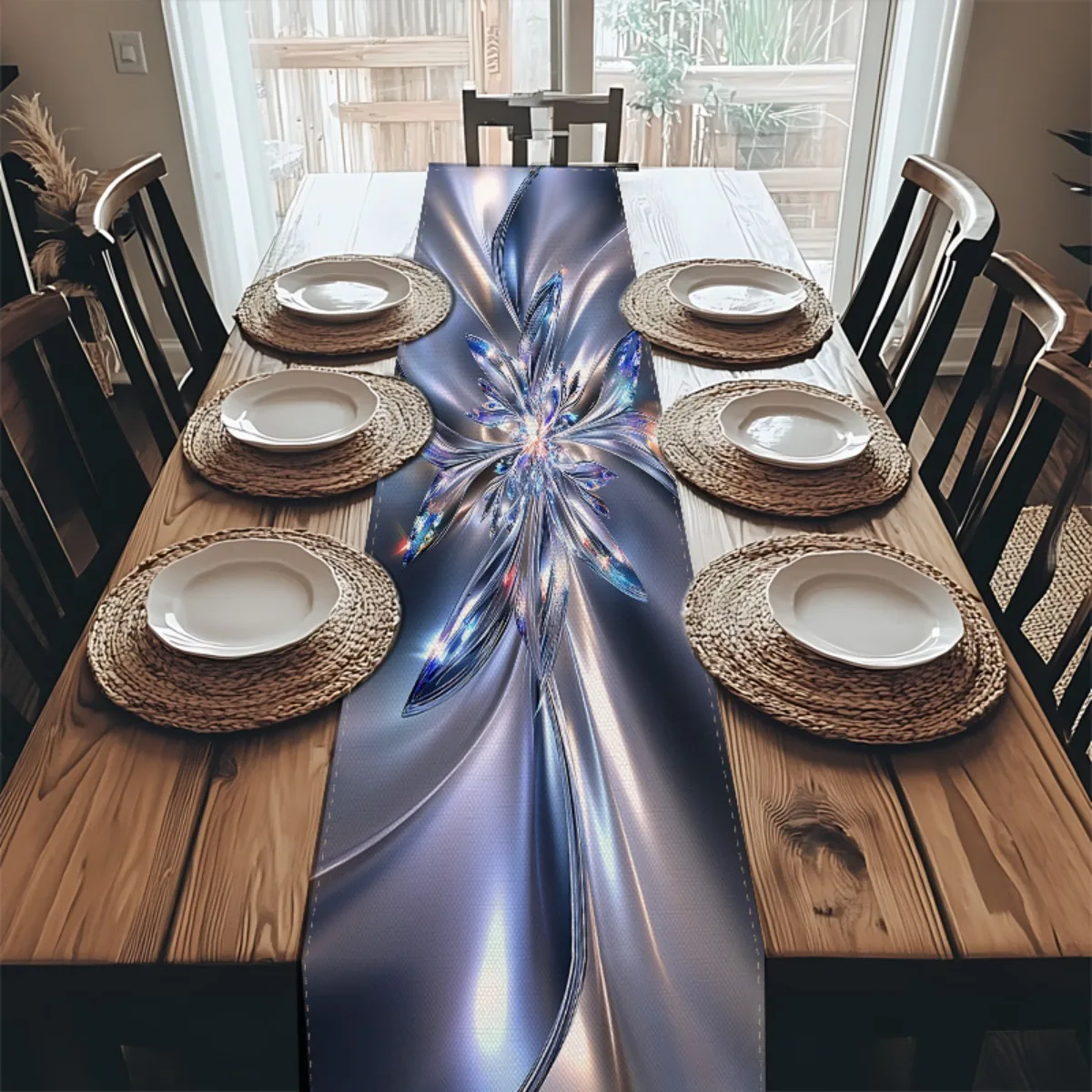 Glitter Flower Silver Texture Table Runner, Modern Luxury 3D Pattern Decor for Dining Coffee Table, Home Kitchen, Party