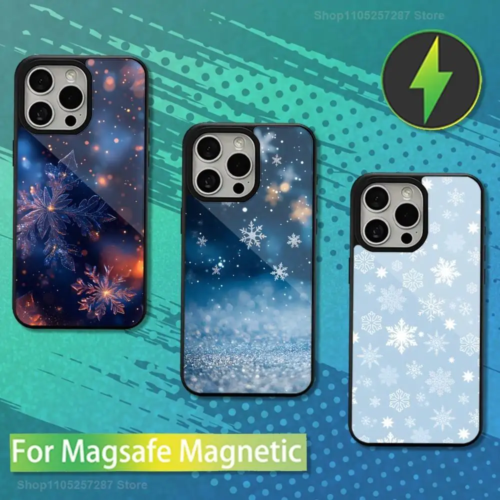

Winter Snow Snowflake Pattern For iPhone 12,Pro,16,15,Mini,13,17,Max,11,14,Plus,For Magsafe,Magnetic Wireless Charging Case