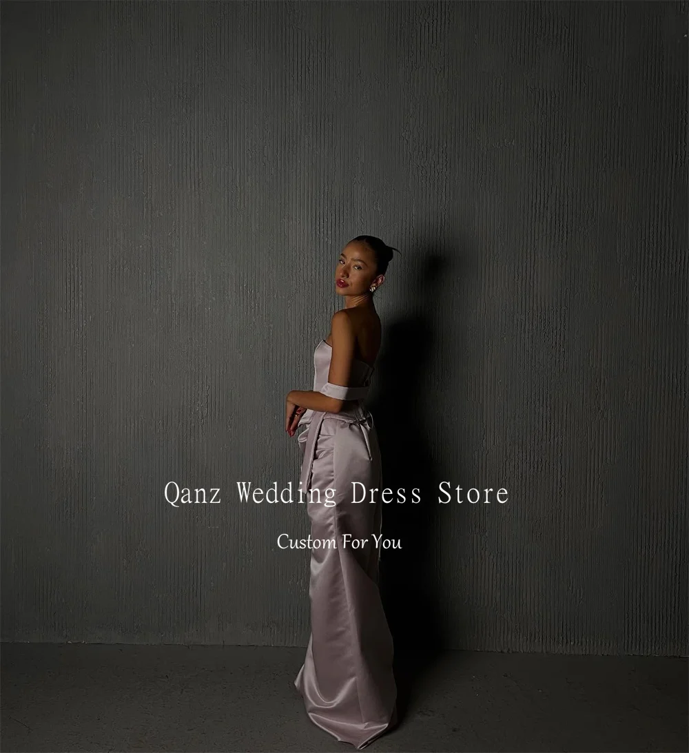 Qanz 控えめなサテンマーメイドウエディングドレス ストラップレスイブニングドレス レディース バックレス ベスティドス デ フィエスタ エレガンテス 2025 カスタムメイド