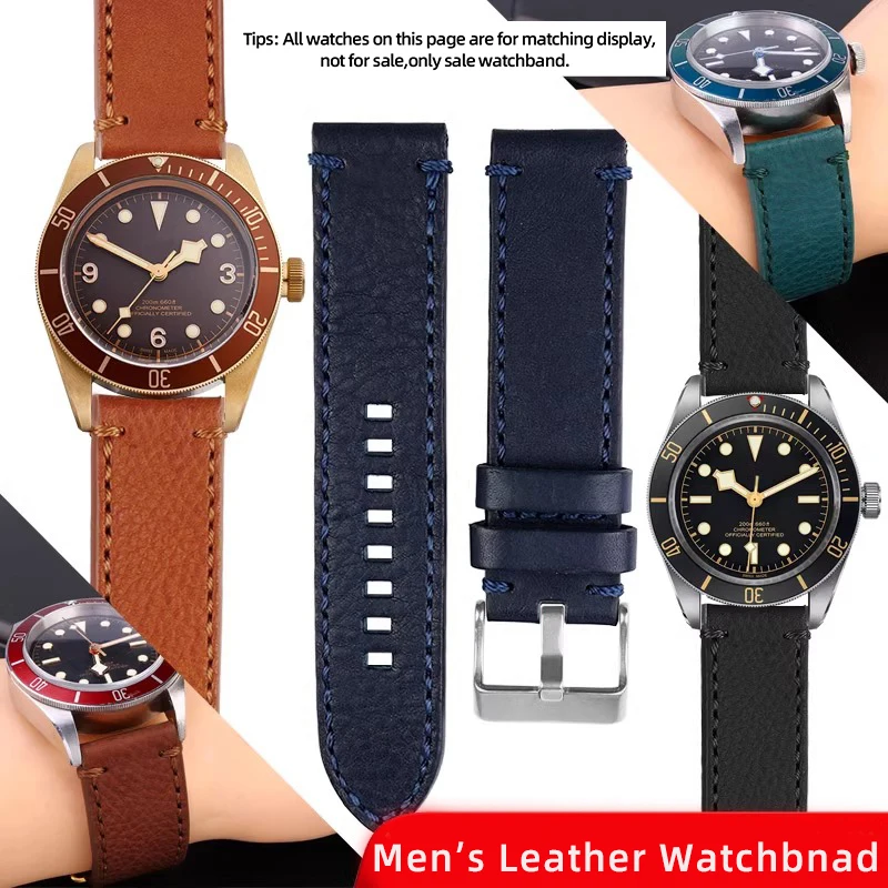 Correa de reloj de cuero italiano Retro para hombre, correa de reloj Tudor Black Bay Little Black Shield, M79250, M79830, M79833, 22mm, 23mm