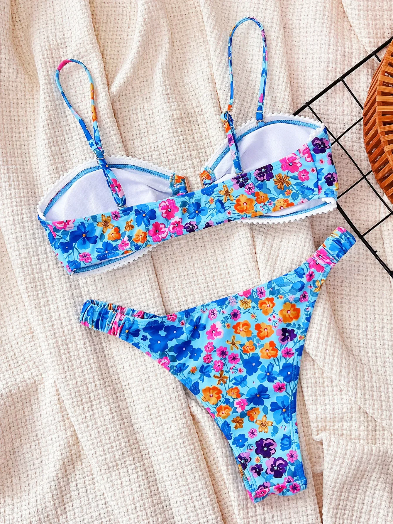 Maillot de bain fendu à imprimé floral pour femmes, bikini sexy, soutien-gorge de plage, vacances hawaïennes, tourisme, 2024