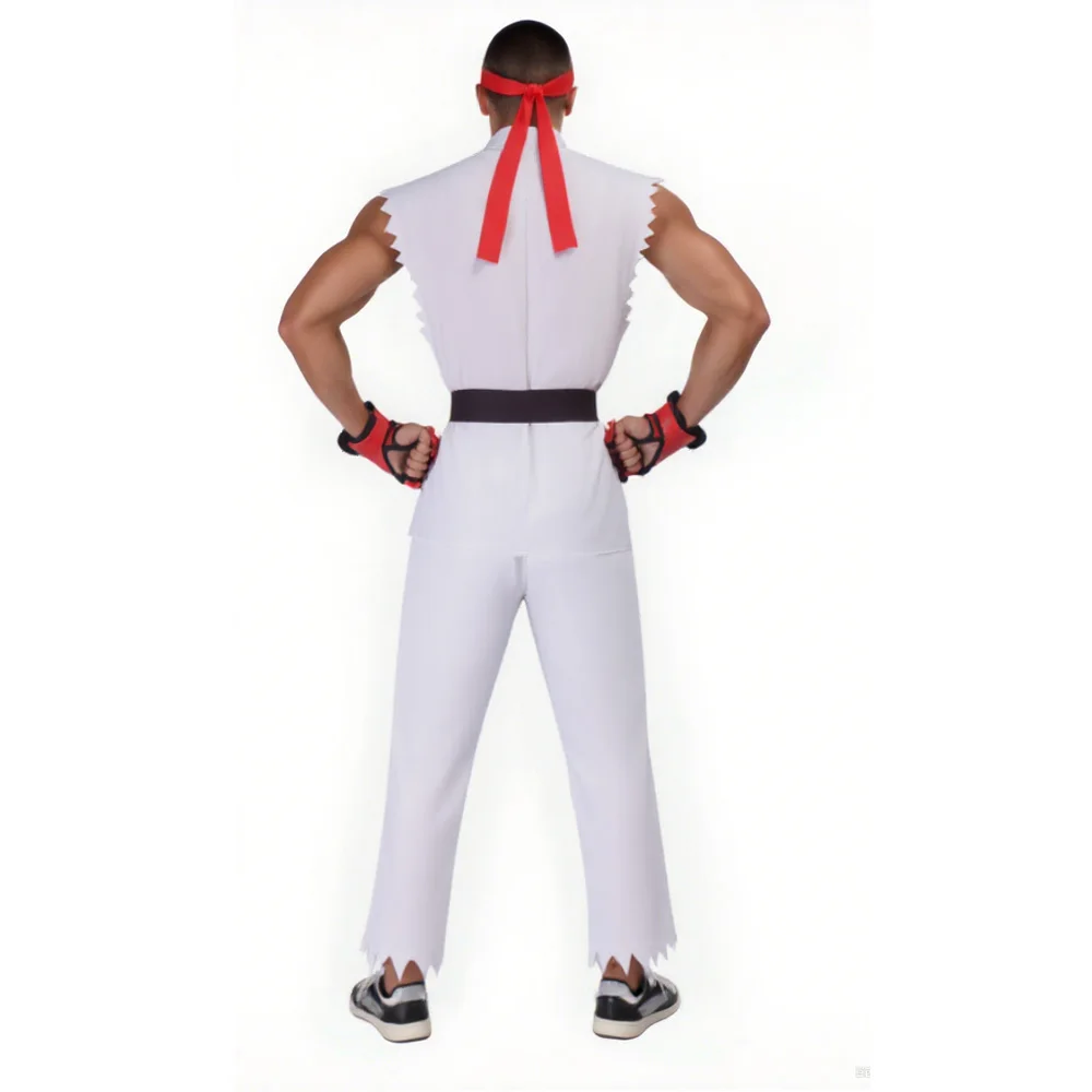 New 2026 Street Fighter Ryu and Ken Cosplay Costume White and Red Martial Arts Uniform with Belt Men's Karate Outfit for Adults view 4