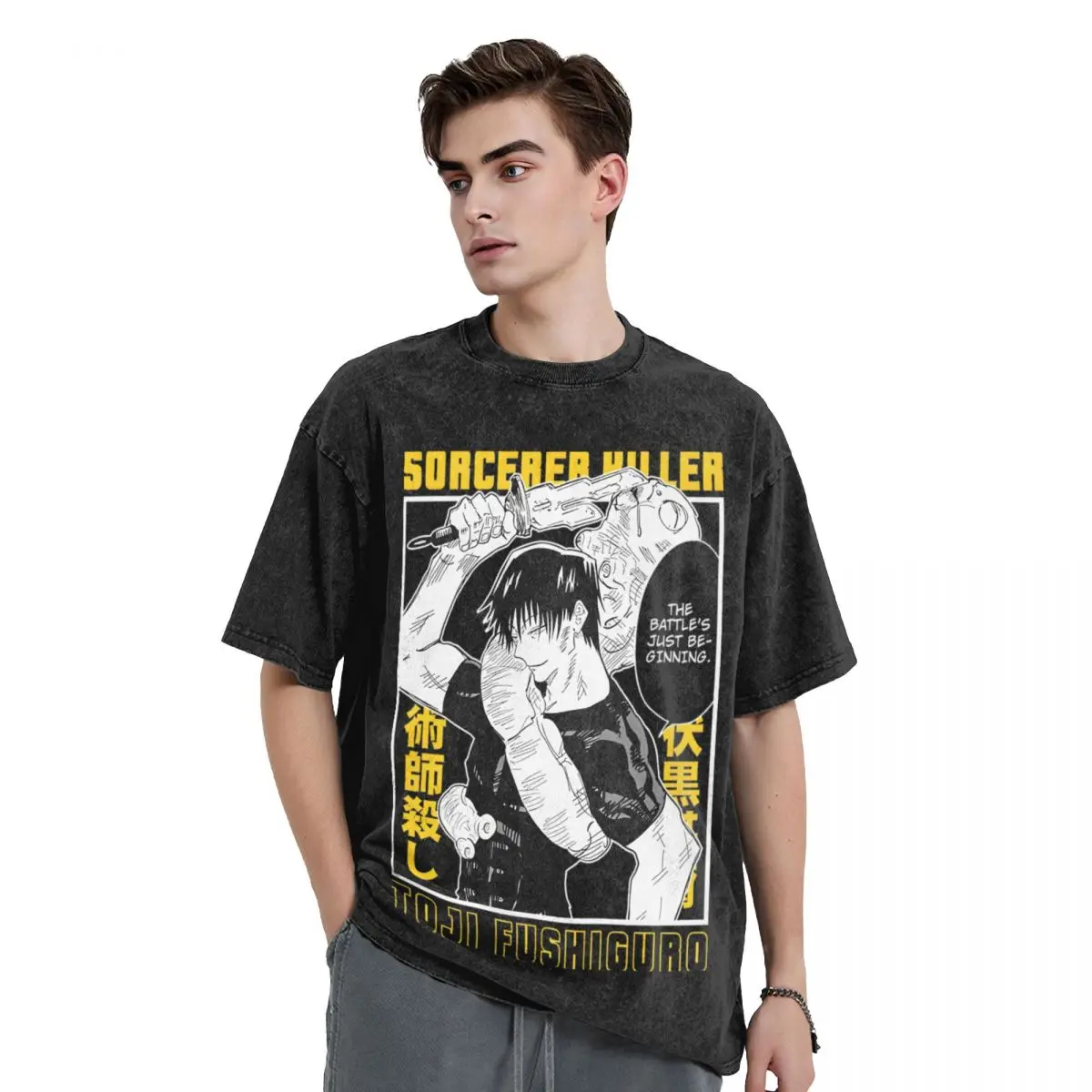 Washed T Shirt Sorcerer Killer Toji Fushiguro Manga T-Shirts  Jujutsu Kaisen Japanese Anime Streetwear 100% Cotton Summer Tees