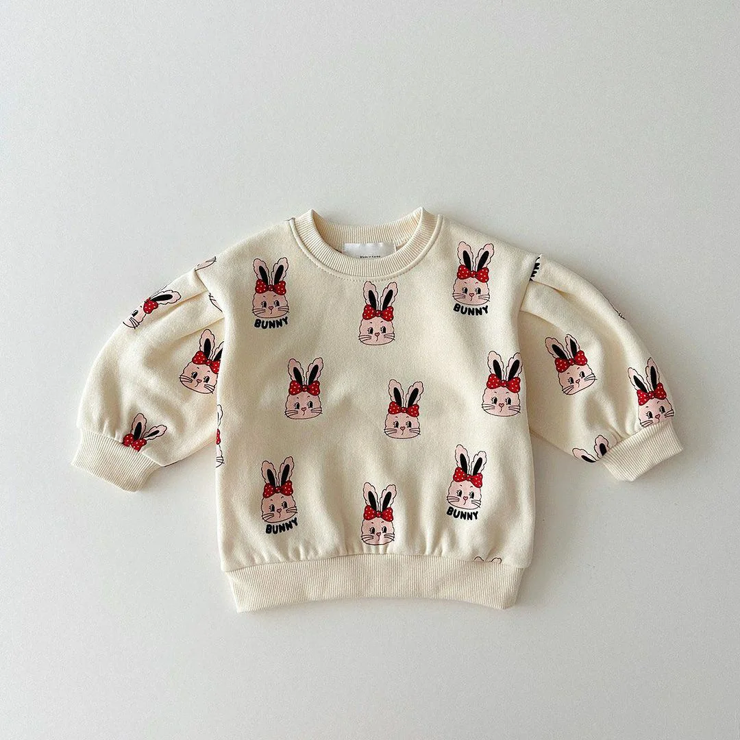 2024 Autumn New Children Long Sleeve Sweatshirt Set Boys Girls Cute Bear Rabbit Print Tops + Pants 2pcs Suit Kids Casual Outfits