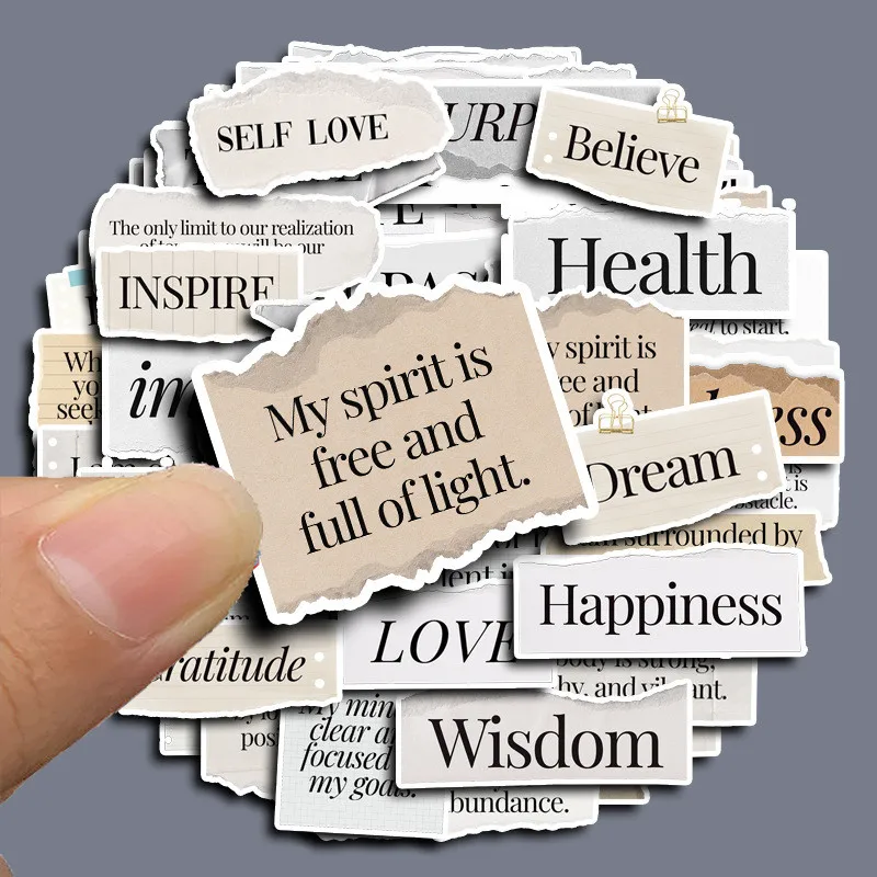 60PCS Inspirational Hand Torn Letter Phrase Graffiti Stickers for Bicycle Hand Account Pencil Case Decals