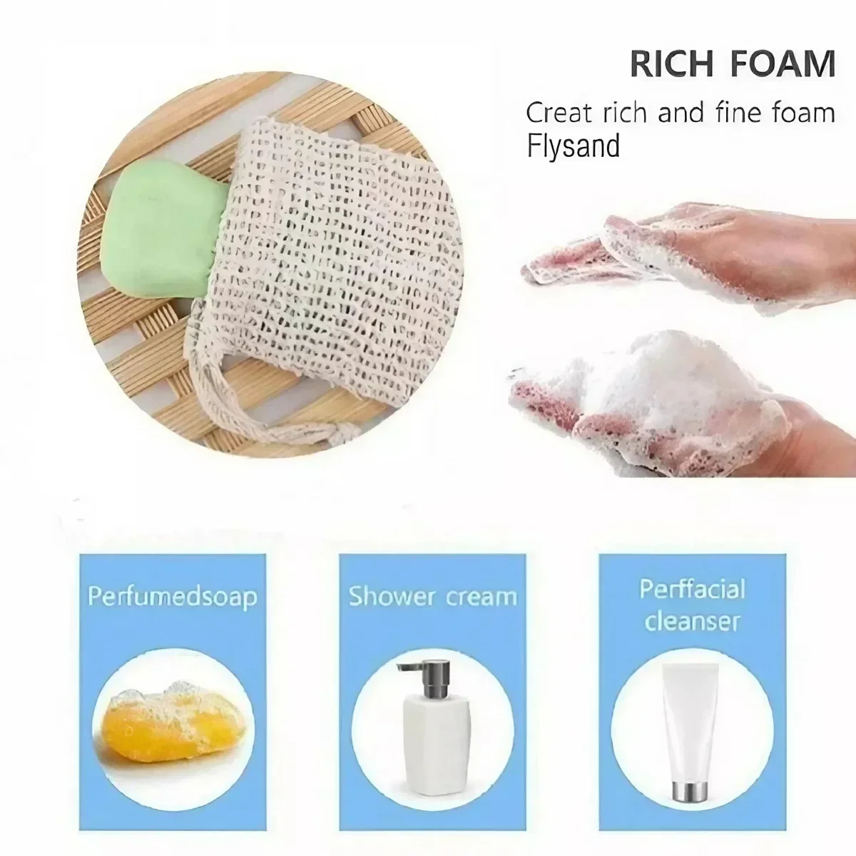 JJYY  Natural Sword Soap Protector Hangable Drawstring Ramie Soap Bag Foam Mesh Cotton Hemp Soap Bag