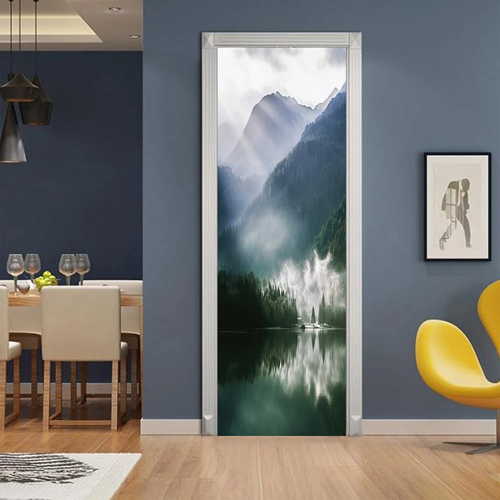 Nature Landscape Door Sticker Wallpaper Peel And Stick Vinyl Decal Seaside Mountain Scenery Door Poster per camera da letto soggiorno