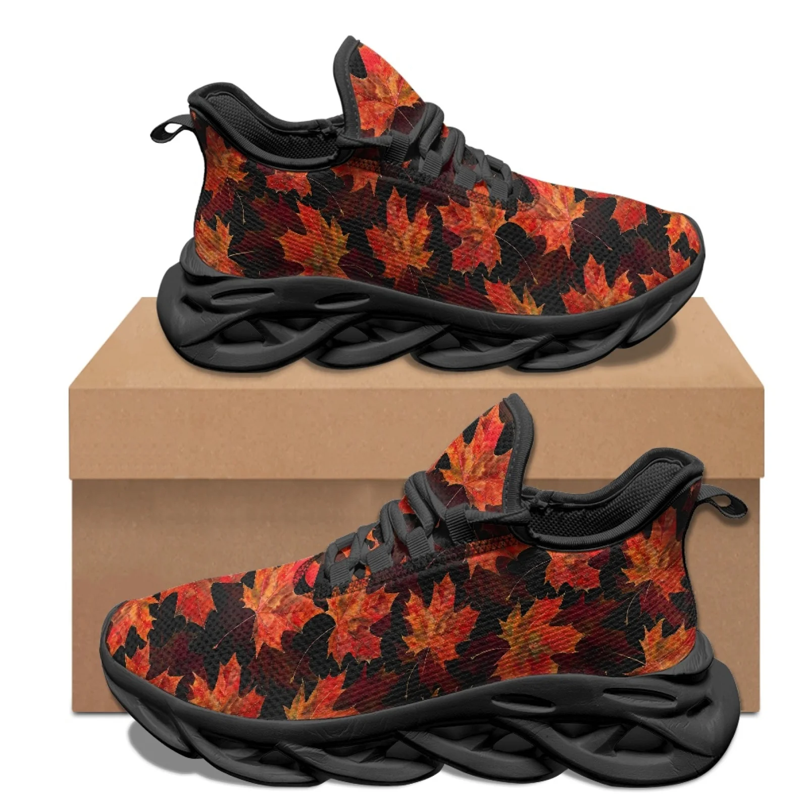 PENSTROLL PENSTROLL Autumn Maple Leaf Print Lace-Up Running Shoes, Lightweight Non Slip Athletic Footwear for All Season Men