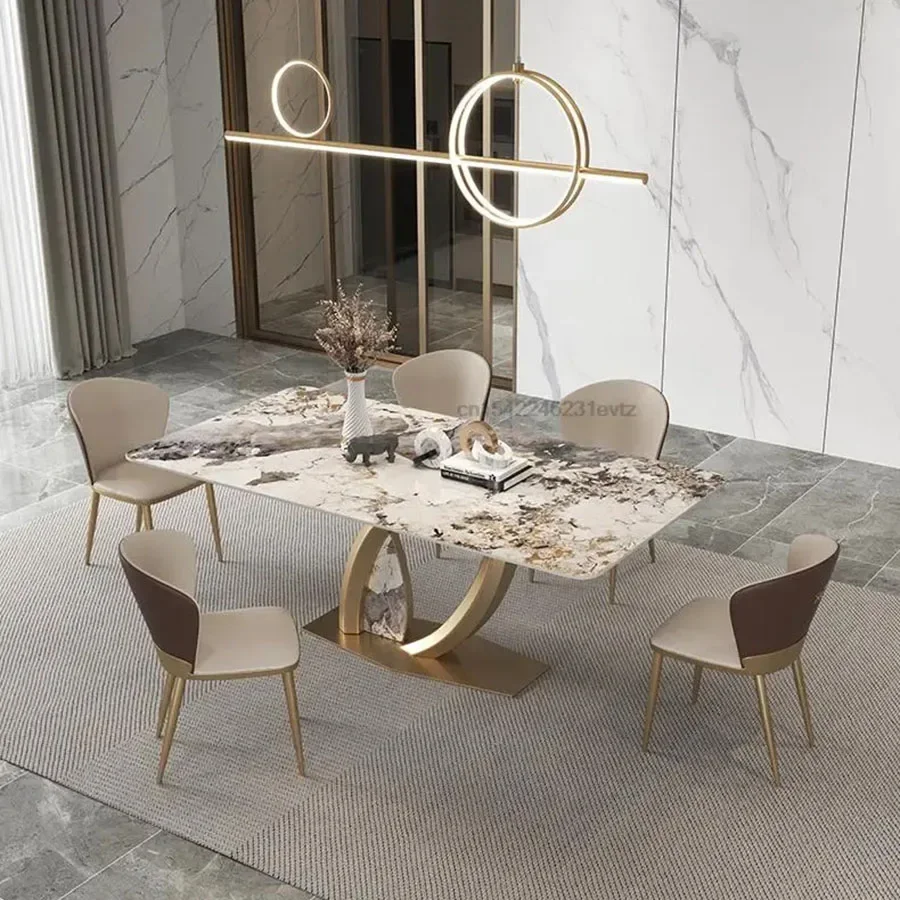 GY13 Kitchen Island Marble Rectangular Table Custom Dining Set 4 Chairs Luxury Design For Modern Mesa Plegable Balcony Furniture