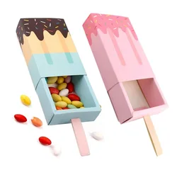 2/4/6pcs Ice Cream Shape Candy Boxes Wedding Favors Cookies Gifts Packing Boxes Bag Kids Birthday Hawaii Party Decor Baby Shower