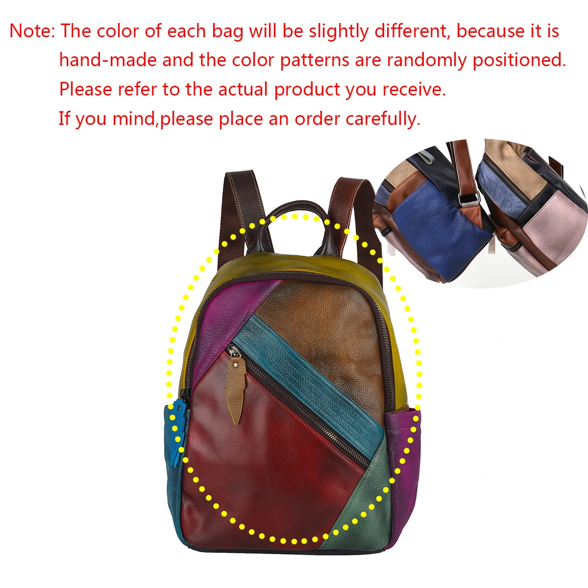 Fashion women\'s bag leather backpack head layer cowhide color contrast retro style backpack