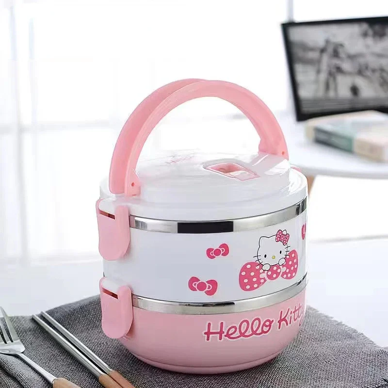 Hello Kitty Lunchbox, niedlich, hohe Kapazität, tragbar, Bento-Box, Anime-Edelstahl, Thermo-Lunchbox, Lebensmittelbehälter für Kinder