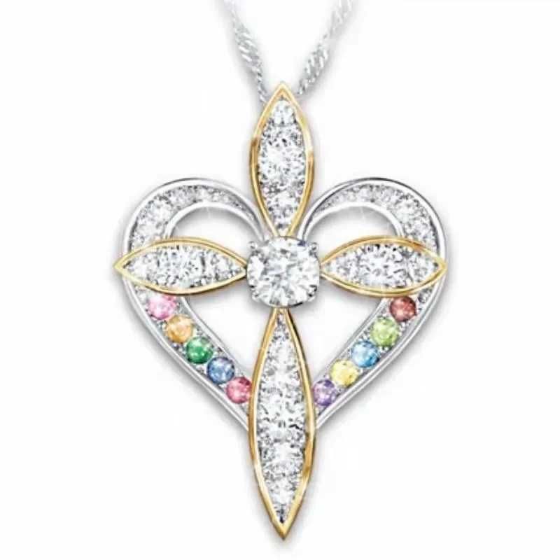 Fashion Love Heart Shaped Cross Pendant Women's Party Gifts Aesthetic Necklace Fashion Luxury Y2K Jewelry 2024