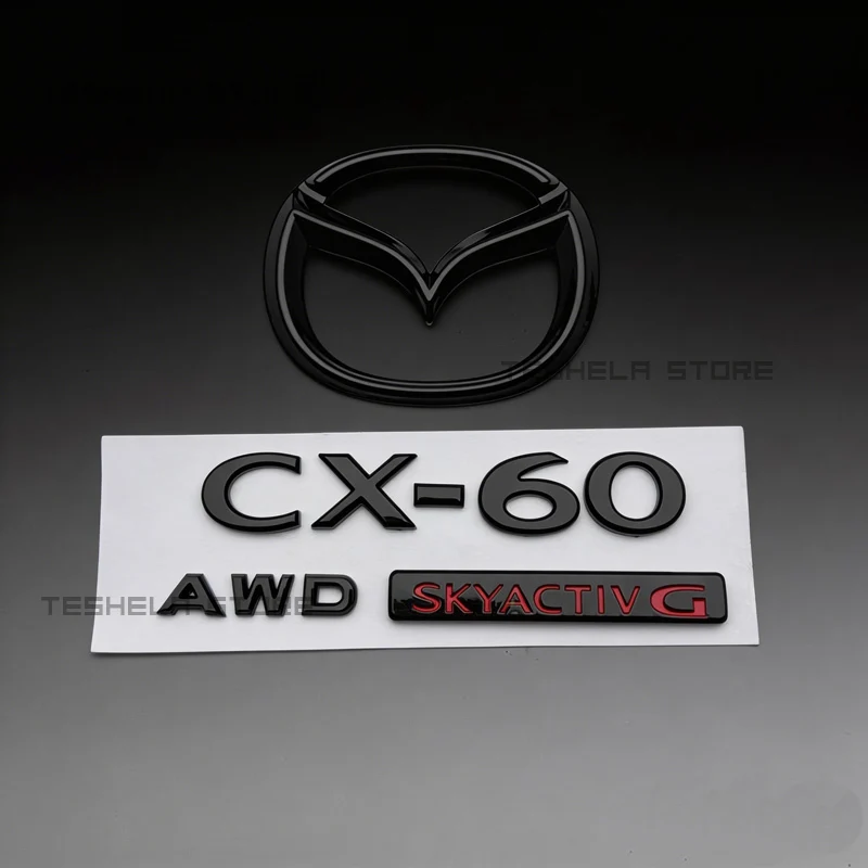 Image of ABS Auto Frontgrill-Emblem Heckklappen-Logo für MAZDA CX60 Glänzend Schwarze Buchstaben Kofferraum-Emblem Aufkleber Auto-Zubehör
