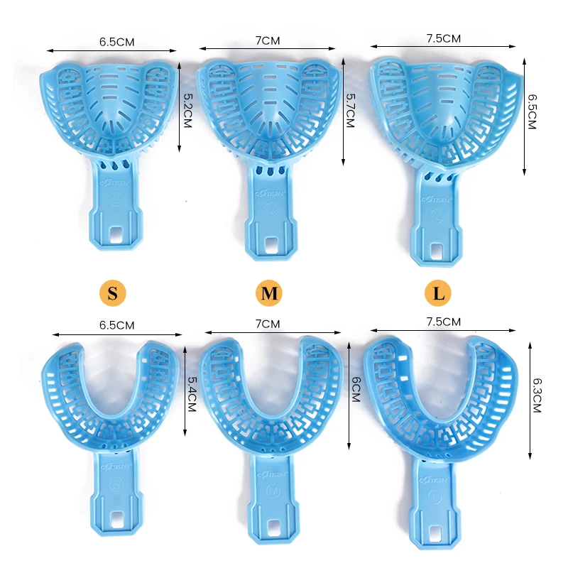 Emporte-dents en plastique pour implant dentaire, moule partiel à bouche complète, plateaux à empreintes de poulet, outils de dentiste, S, M, L, ensemble de 6 pièces