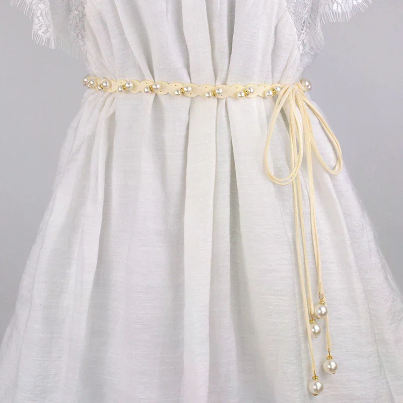 

Элегантные женские ремни с жемчужными бусинами, металлические тонкие поясные ремни, тонкий пояс-цепочка, декоративный пояс, аксессуары для платья