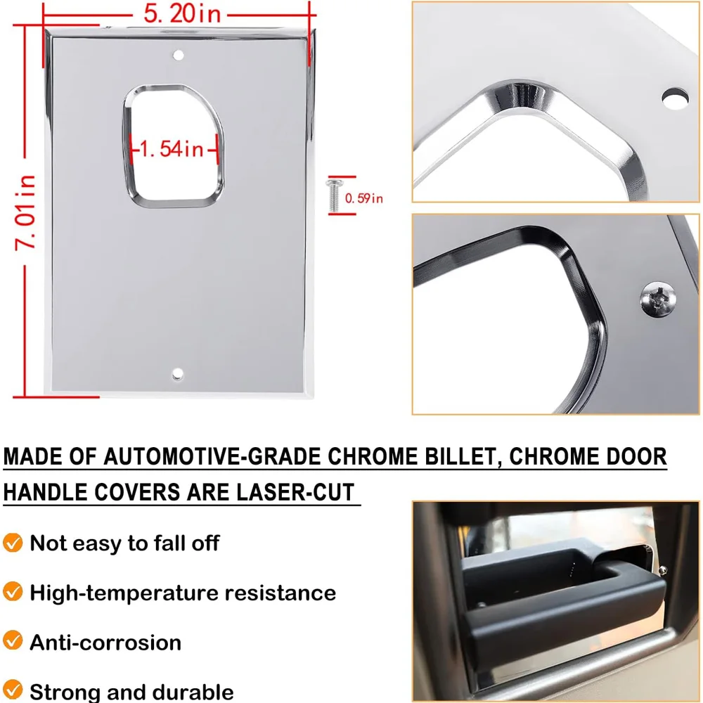 For Hummer H2 Smooth Chrome Billet Interior Door Handles Anti-Scratch Plate Cover Trim Accessories Compatible with 2003-2007