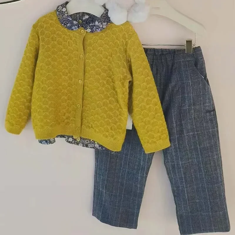 in stock (Ship in September)  2024 BP Autumn Baby Girl Cardigan Colorful Hollow Knit Sweater Baby Boys Winter Cherry Cardigan