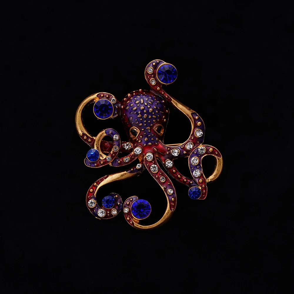 

Fashion Cute Purple Octopus Colorful Rhinestone Pins Brooches For Women Lady Exquisite Sea Aniaml Badges Pin