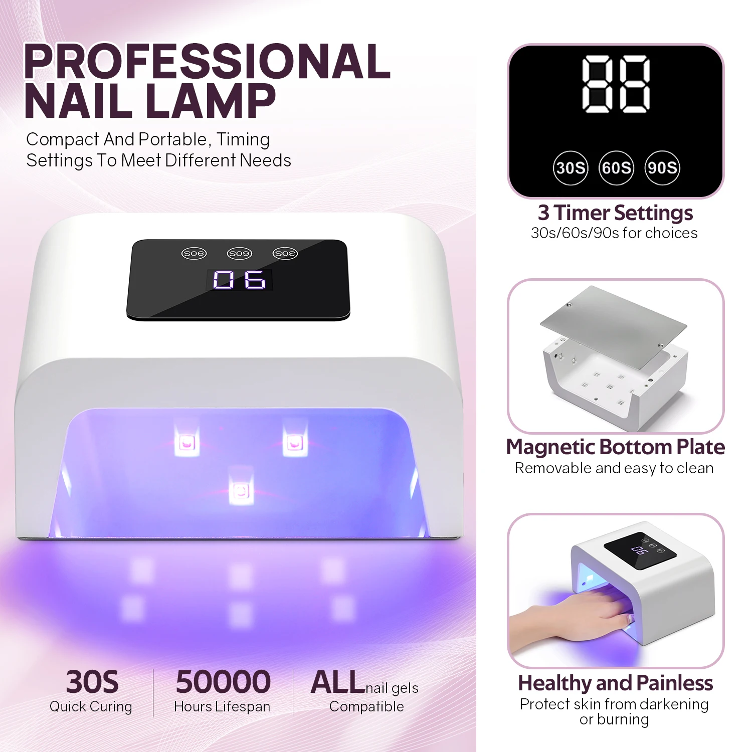 UV LED Nail Lamp Rechargeable Nail Dryer Fast Dry LED Nail Drying Lamp Wireless for Curing All Gel With Timer Auto Sensor