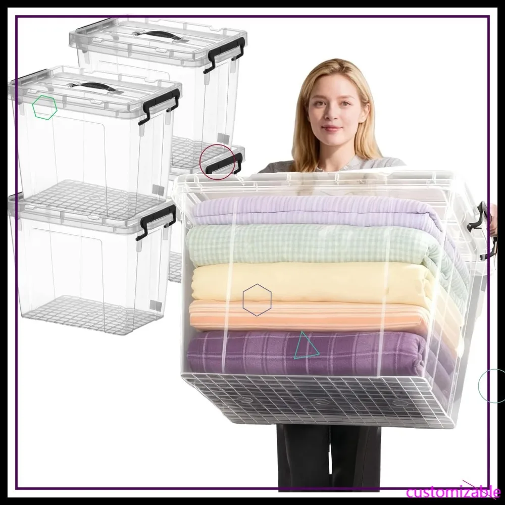 

Набор из 4-х прозрачных штабелируемых контейнеров для хранения с крышками, 360 QT, прочные пластиковые органайзеры для дома, гаража, офиса