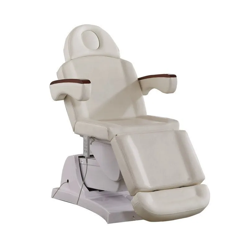 

Кушетка косметологическая электрическая с деревянными подлокотниками для салонов красоты, стоматологических клиник, физиотерапевтических кабинетов, с графической вышивкой