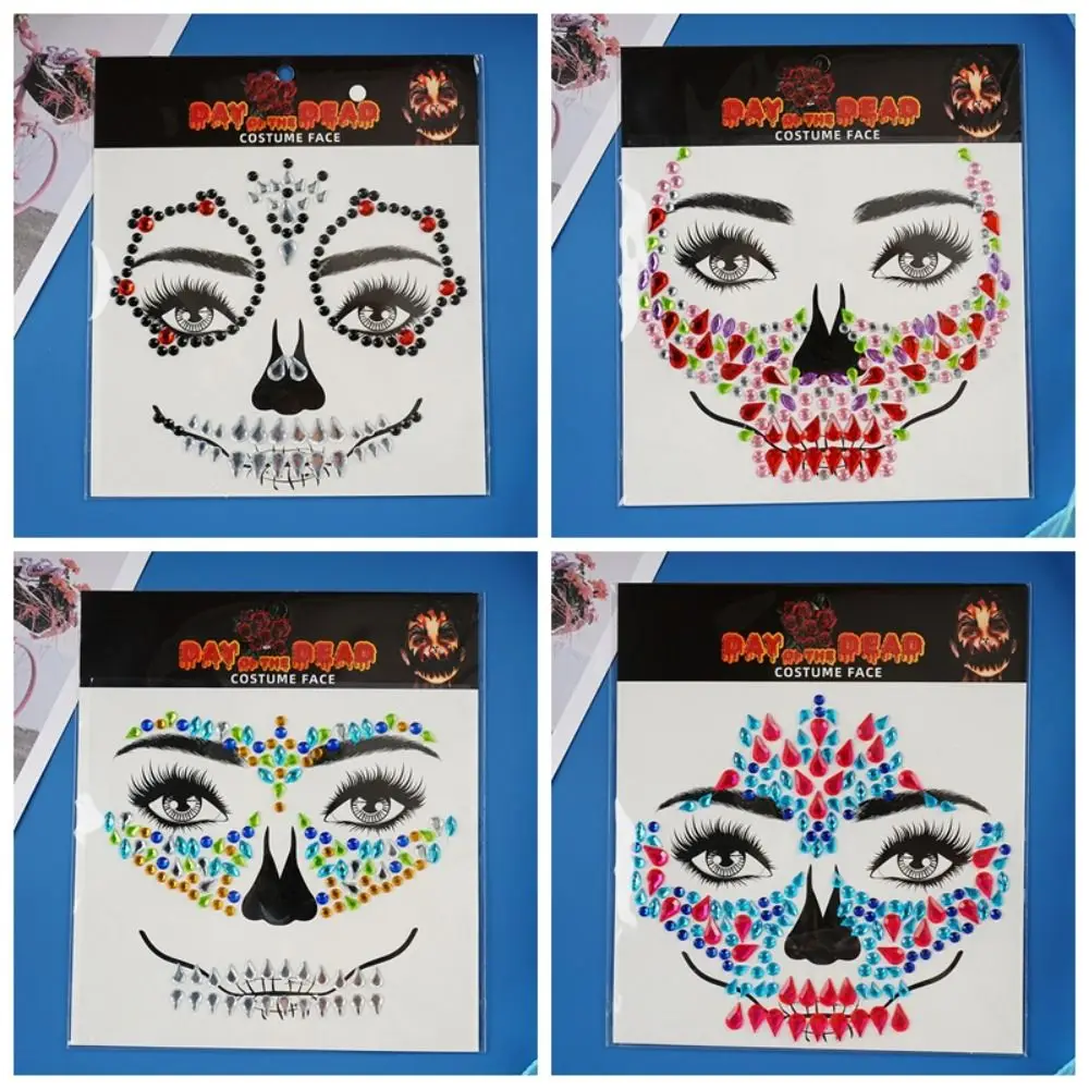 

Funny Rhinestone Face Sticker DIY Colorful Crystal Halloween Fake Tattoo Cosplay Props Clown Makeup Skull Face Sticker