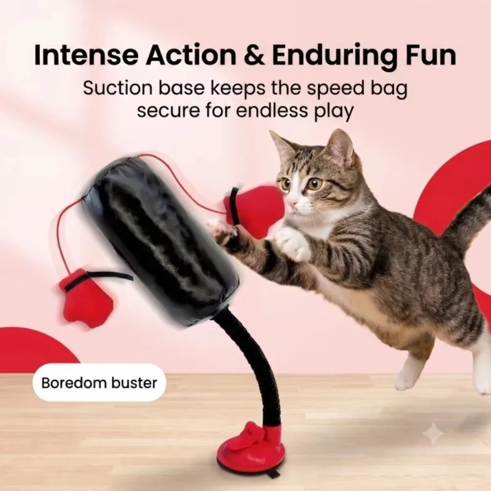 Suction Cup Base Cat Boxing Toy Spring Loaded Self-standing Pet Scratching Toy Scratch Resistant Paw Punch Design