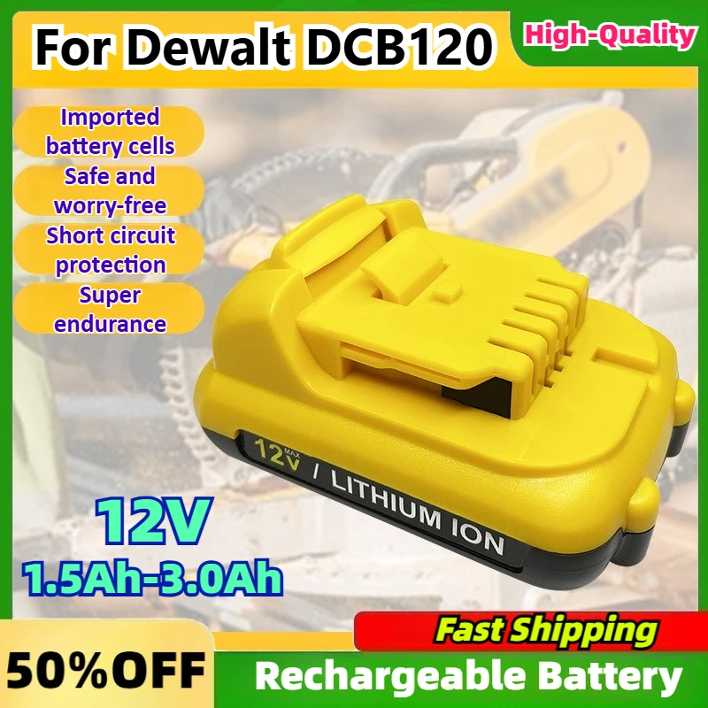 12V 1.5Ah-3.0Ah DCB120 Rechargeable Li-Ion Battery for Dewalt DCB124 DW089LG DCD701F2 Power Tools/Laser Level Battery Grade A