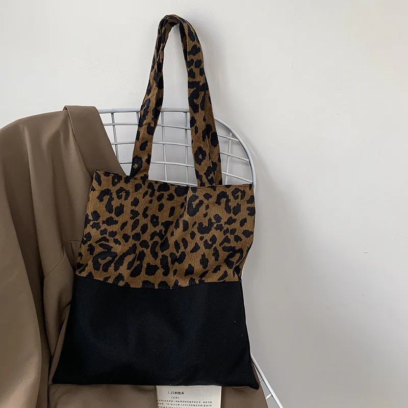 Art Design Leopard Shoulder Bag For Women New Canvas Bag Ladies Handbags and Purses Patchwork Shopper Bag Girls Tote Bag Bolso