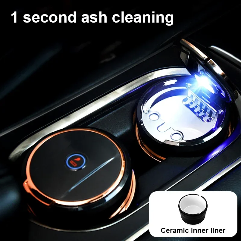 Car Cigarette Ashtray Cup With Lid With LED Light Portable Detachable Vehicle Ashtray Holder Cigarette Ashtray  Ceramic process