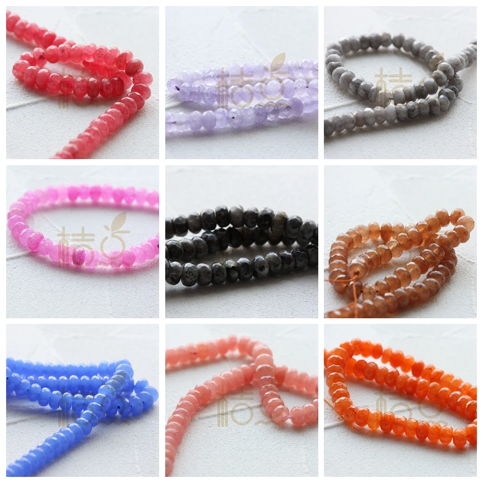 One Strand (70 Pieces) Semi Precious Stone Faceted Donut Beads - Varies Colors 5x8mm (G408)