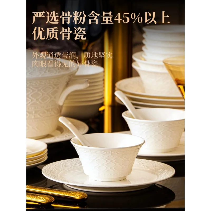 French tableware underglaze color bone china plate bowl premium housewarming gift box dish set household light luxury
