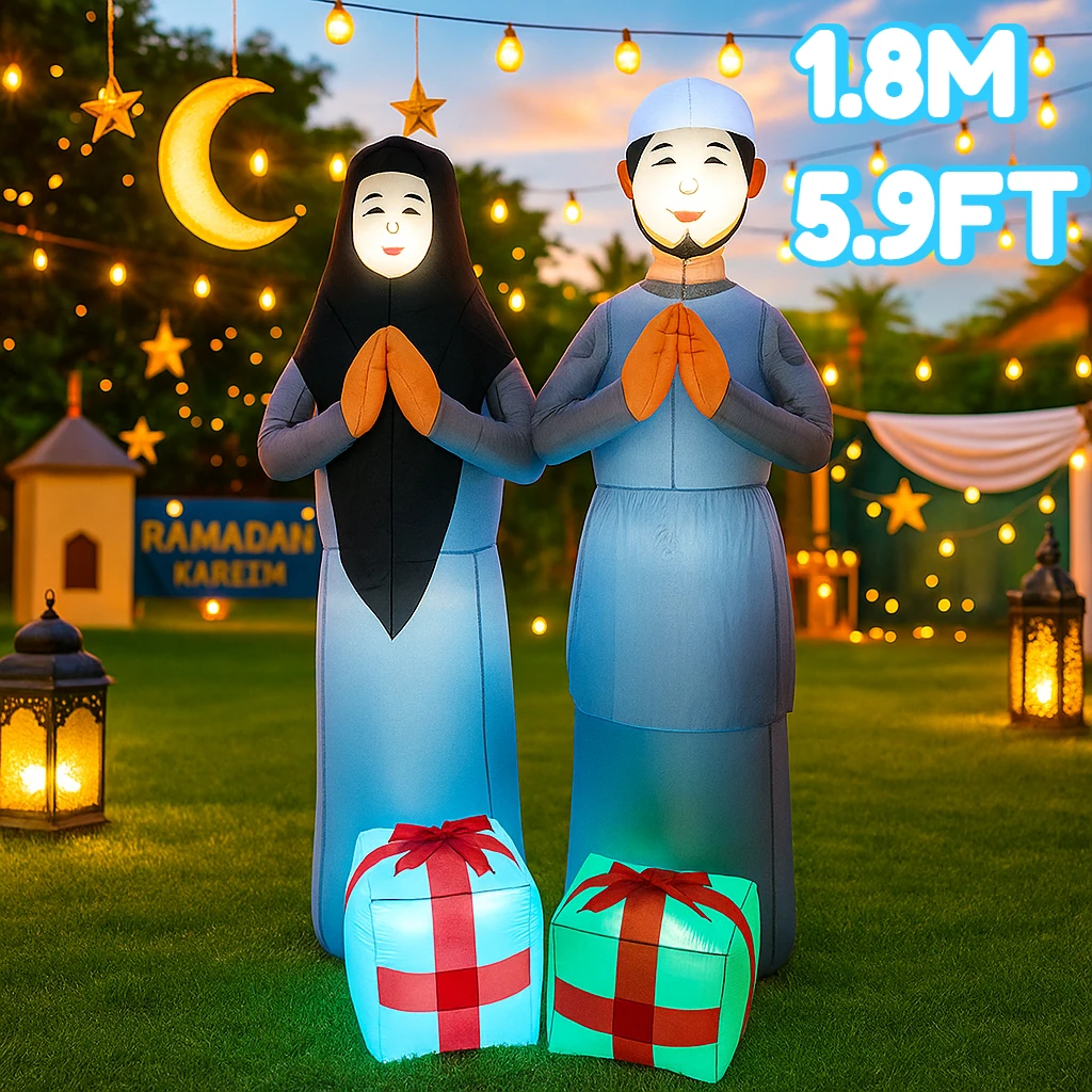 

DIY Decor Inflatable Model 1.8M/5.9FT Muslim Ramadan Festival Holiday Eid Muslim Couple Yard LED Light Toy Ornament Gift Pack