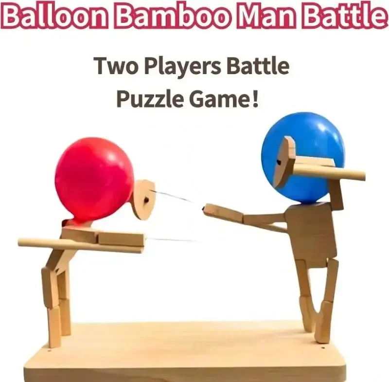 3D Balloon Bamboo Man Battle Fencing Wooden Bots Battle Game Two-Player Fast-Paced Balloon Puppet Fight Game Party Supplies Gift