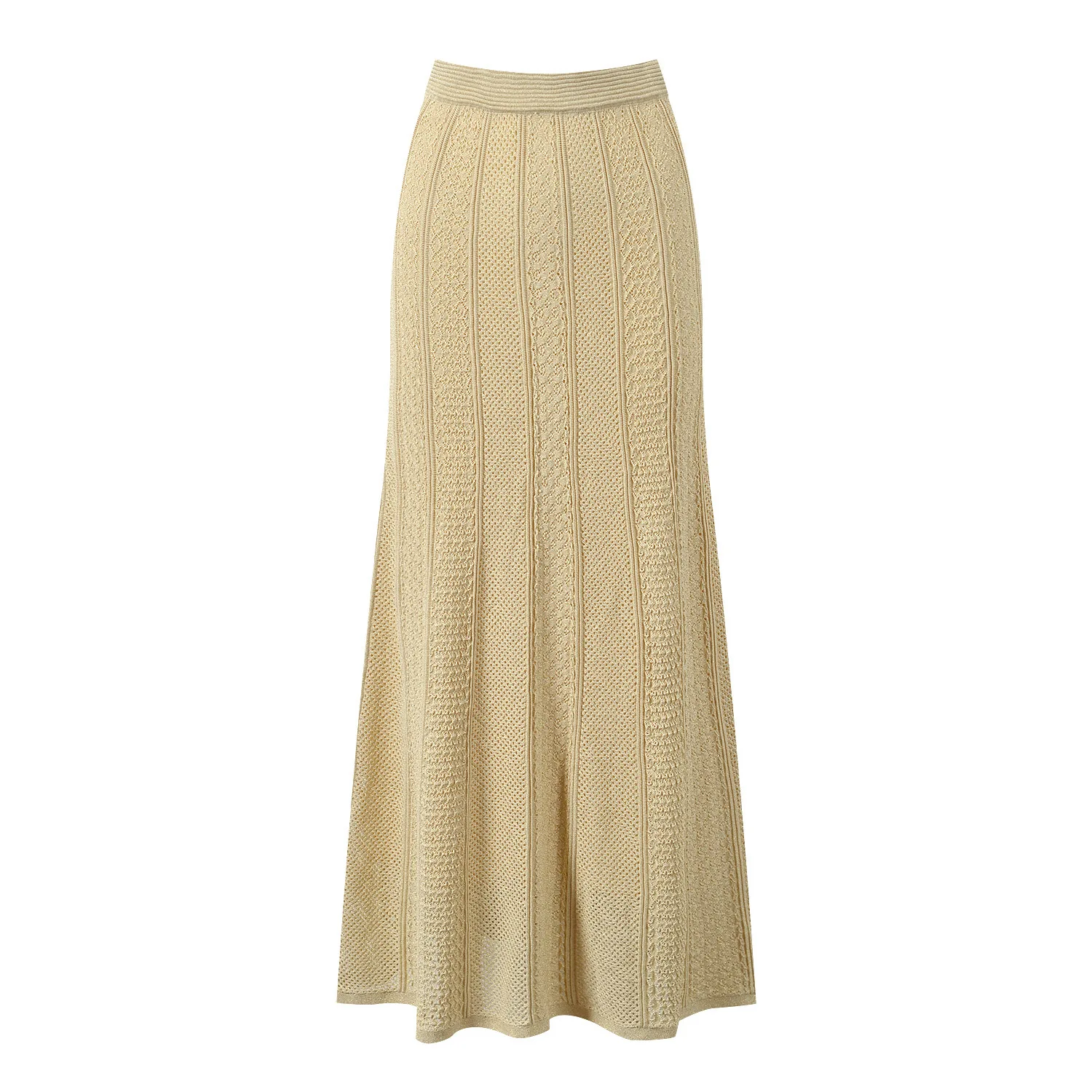CHUJIE 2025 Ensemble de style français printemps/été – Cardigan et jupe mi-longue en tricot de dentelle, tenue élégante en mélange de viscose et de nylon