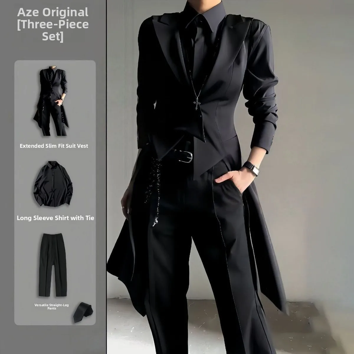 Slim Fit Black Suit Vest Extended Tailor Style for Men And Women Casual Youthful Design Single Button Placket  Color
