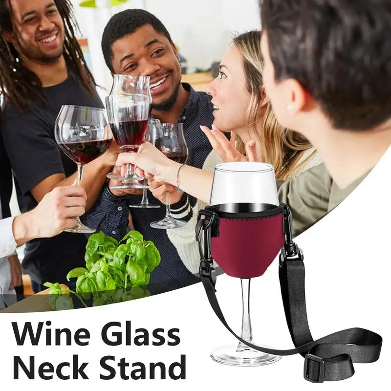 Wine Glass Carrier Portable Hangings Drink Holder Insulator 4 PCS Cloth Sleeves With Adjustable Neck Strap Neck Wine Glass