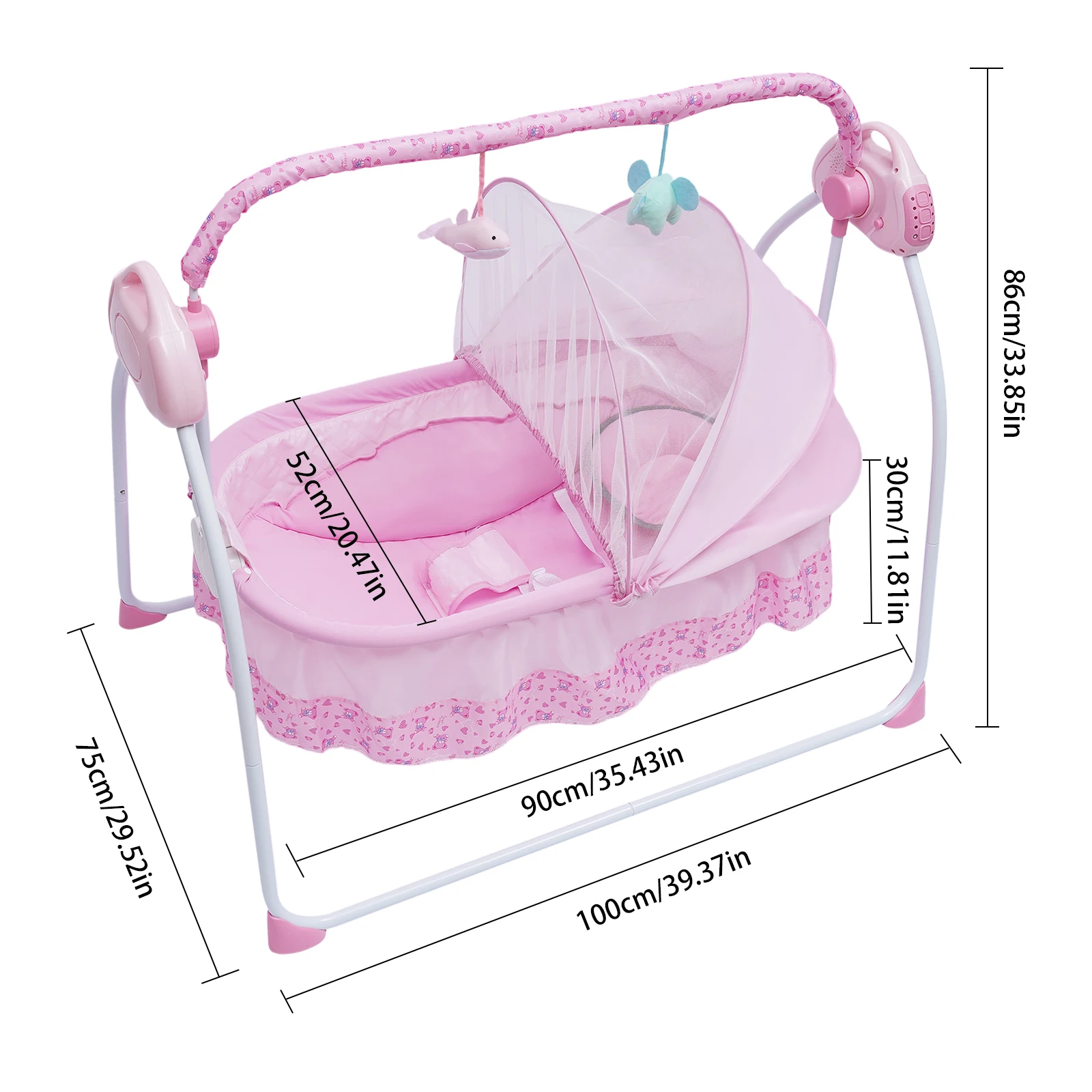 BYMAOCAR 5 Gears Electric Baby Crib Cradle Bluetooth Auto-Swing Rocking Bassinet Sleep Bed Infant Rocker+Net Adjustable Nursery