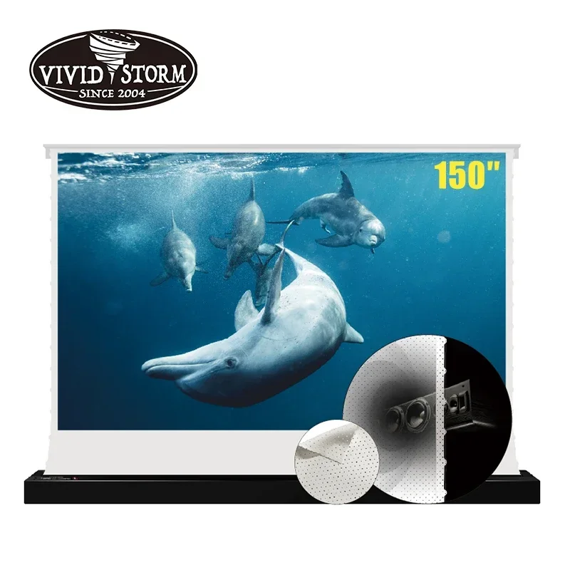 

VIVIDSTORM 150inches S Electric Foldable projector screen with Acoustically White cinema Screen Material for normal projector