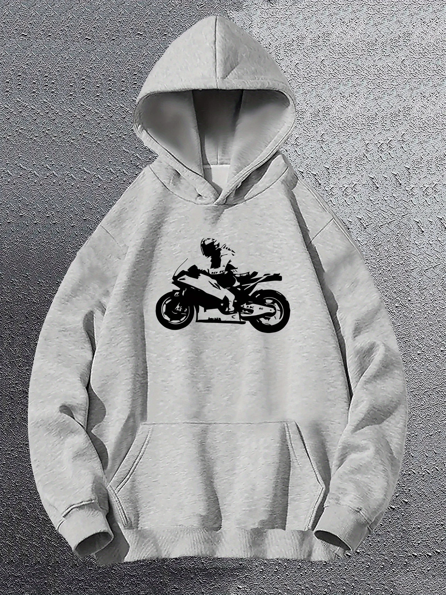 Motorcycle Girl Graphic Print Hooded Sweatshirt - Black Relaxed Fit Kangaroo Pocket Long Sleeve Casual Pullover