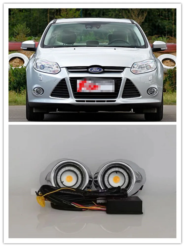 

LED Fog Lights Assembly For Ford focus 3 MK3 2012 2013 2014 Front Bumper Fog lamp Replacement Angel Eye daylight accessories