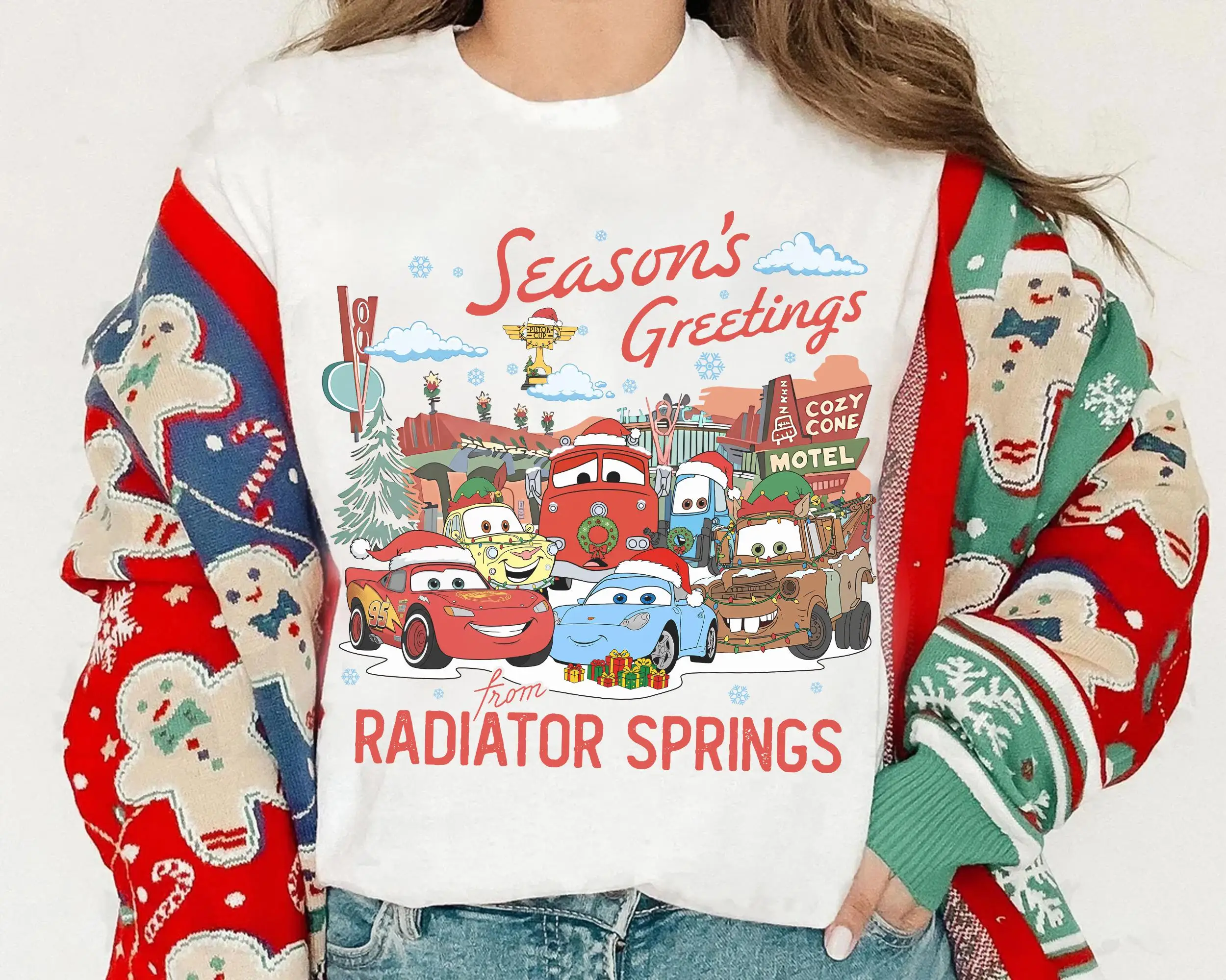 ديزني كارز عيد الميلاد قميص البرق ماكوين ماتر دوك هدسون سالي كاريرا عطلة المبرد الينابيع سيارات الأرض الأسرة