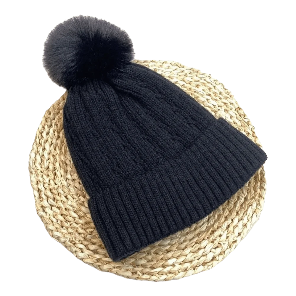 Simple Winter Warm Pullover Cap Earmuffs Solid Color Knitted Hat with Fluffy Ball All-match Beanies Cap for Male Female
